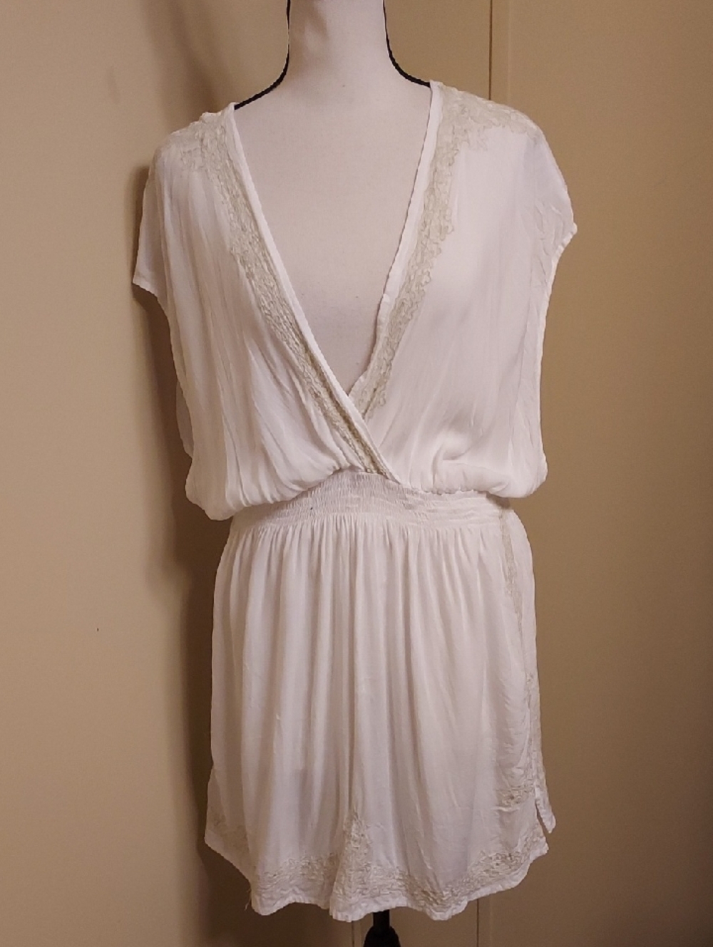 Blue Island Cream Tunic with Pale Gold Stitch Embroidery